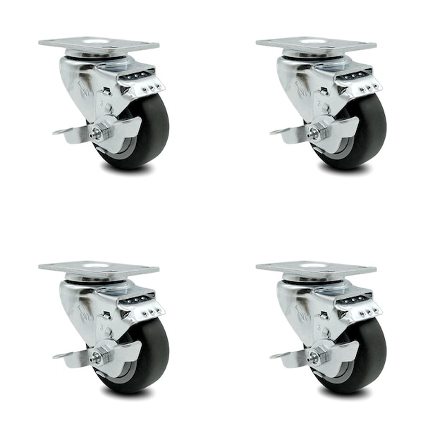 3.5 Inch Thermoplastic Rubber Wheel Swivel Top Plate Caster Set with Brake SCC